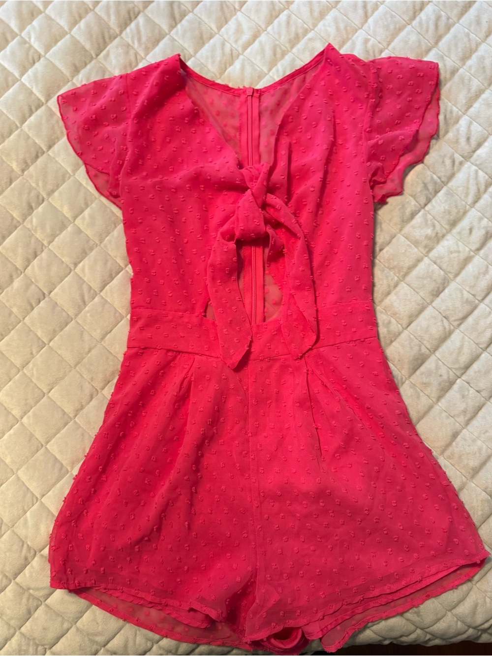 SHEIN Hot Pink Swiss Dot Tie-Front Romper